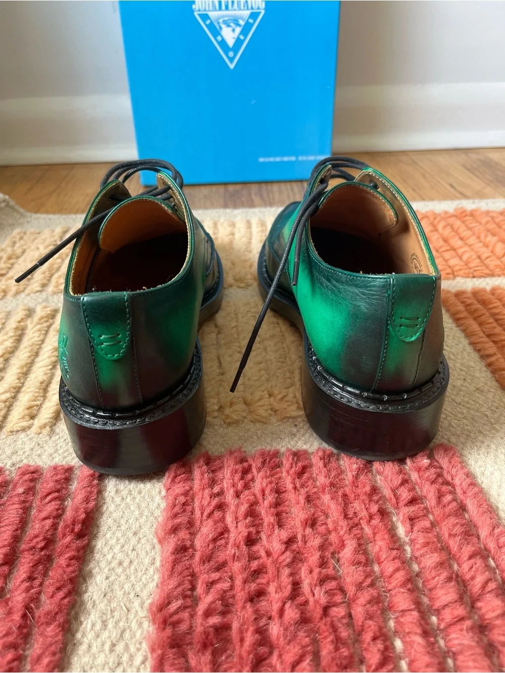 John Fluevog “Moneymaker” - green + black -  size 7.5 mens, 9.5 womens